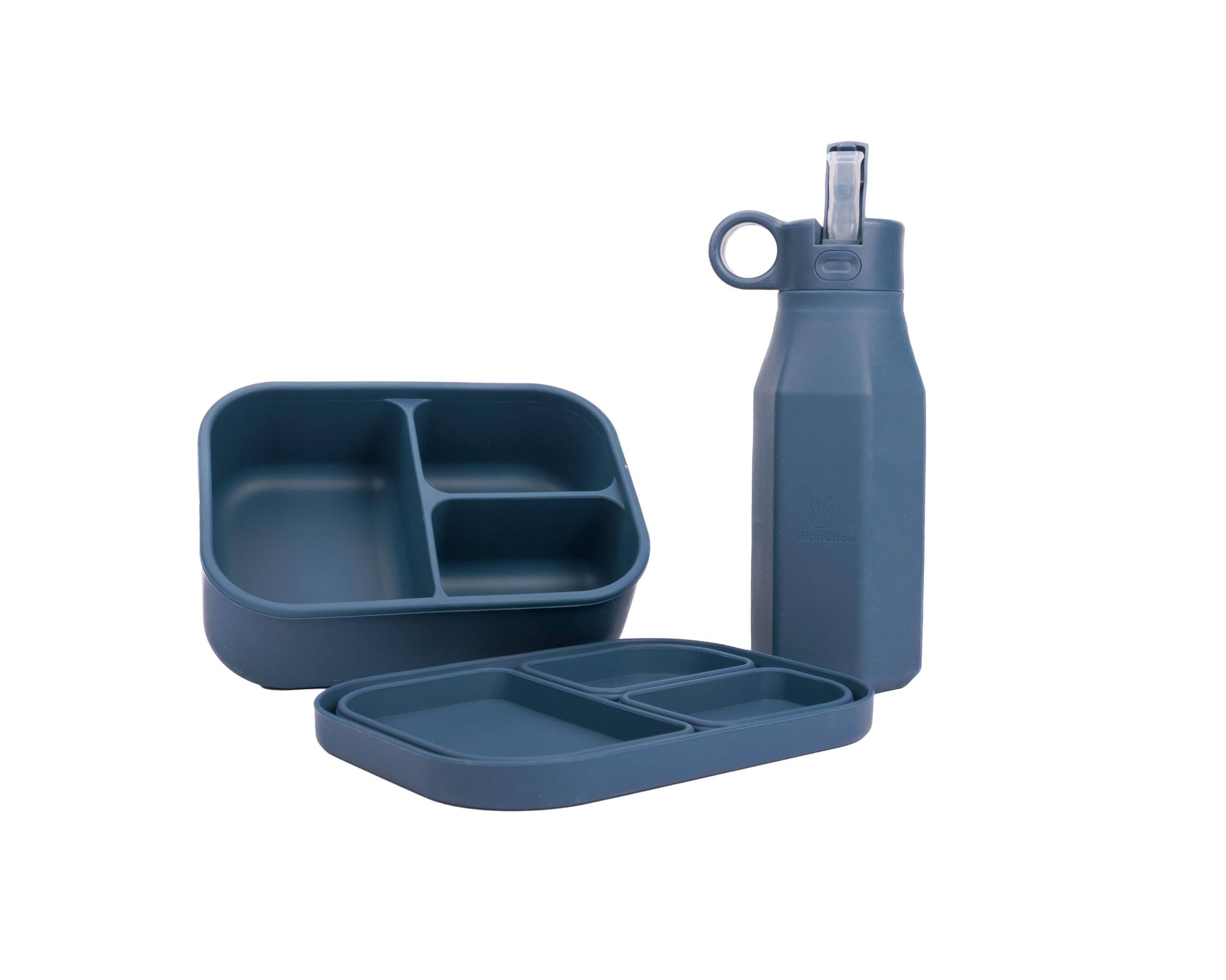 Lunch Box en Silicone avec Compartiments et Gourde Assortie pour Repas