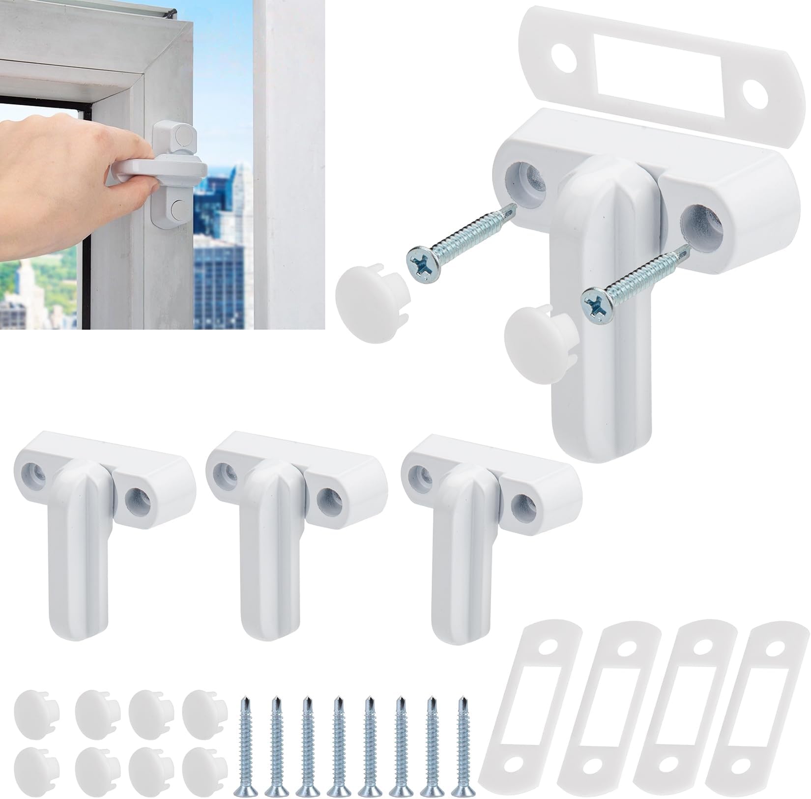 2 x White Sash Jammers & Fitting Screws for UPVC/PVC Windows or Doors
