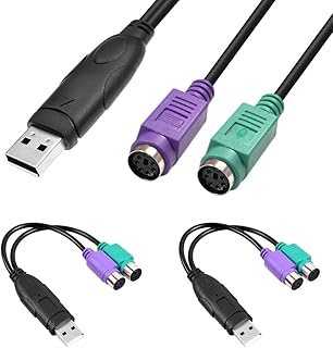 Bukela 2Pcs PS2 to USB Adapter Cable PS/2 Female to USB Male Keyboard Mouse Converter Connector 2 in 1 PS2 to USB2.0 Converter Cord for PS/2 Port Mouse and Keyboard