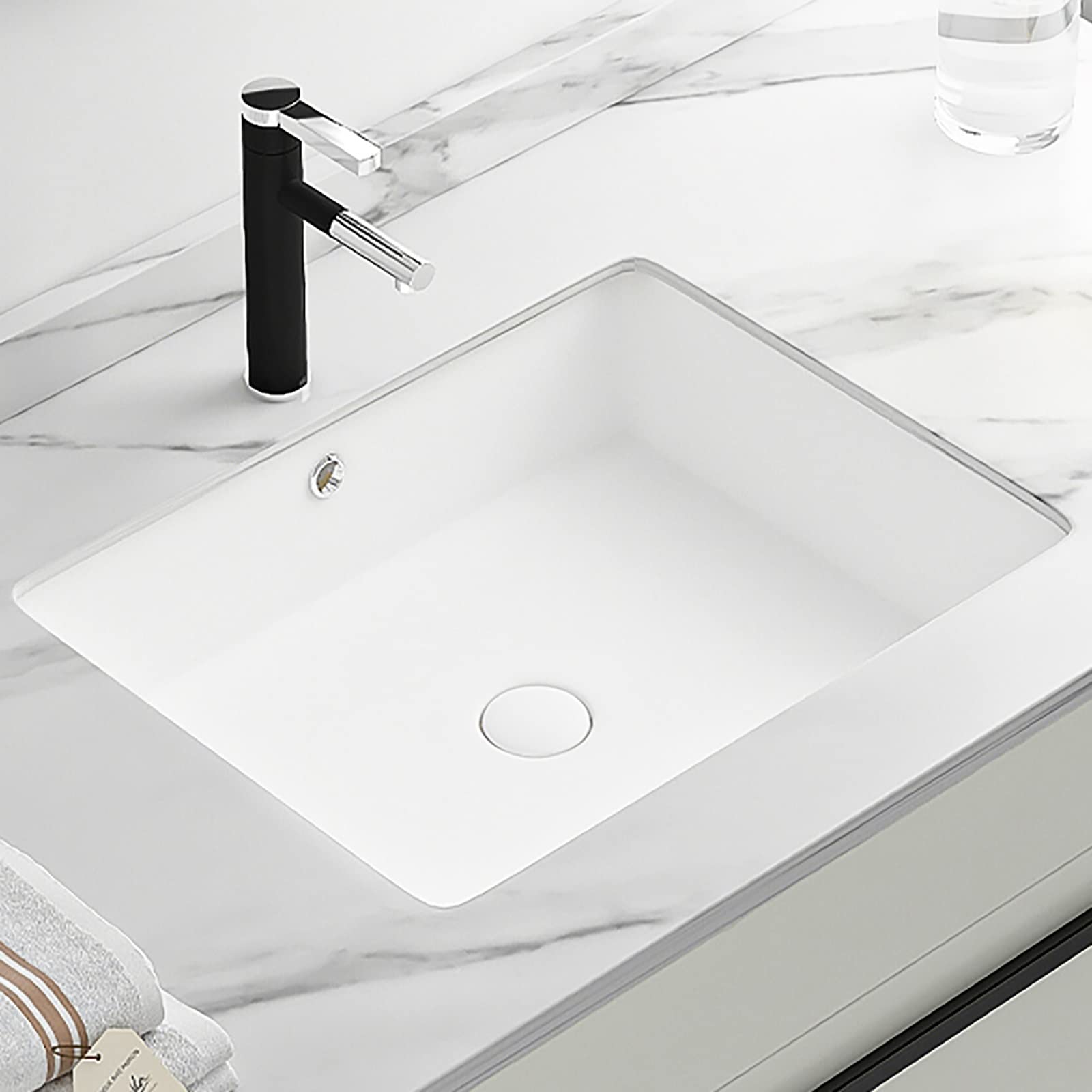 Lavabo Rectangular de Cerámica de Porcelana for Baño Bajo Encimera, Fregadero Bajo Encimera, Pila Lavamanos Rectangular, Lavabo for Baño, Lavabo Ceramica Color Blanco (Size : 34.5 * 28cm)