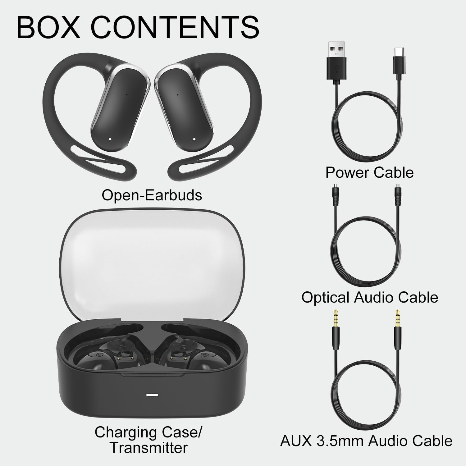 2.4GHz Wireless TV Headphones for Seniors, Open-Ear Hook Design for All-Day Comfort, Plug-and-Play (Not Bluetooth), Low Latency, 50ft Range, Charging Dock Transmitter with Optical & 3.5mm Cables