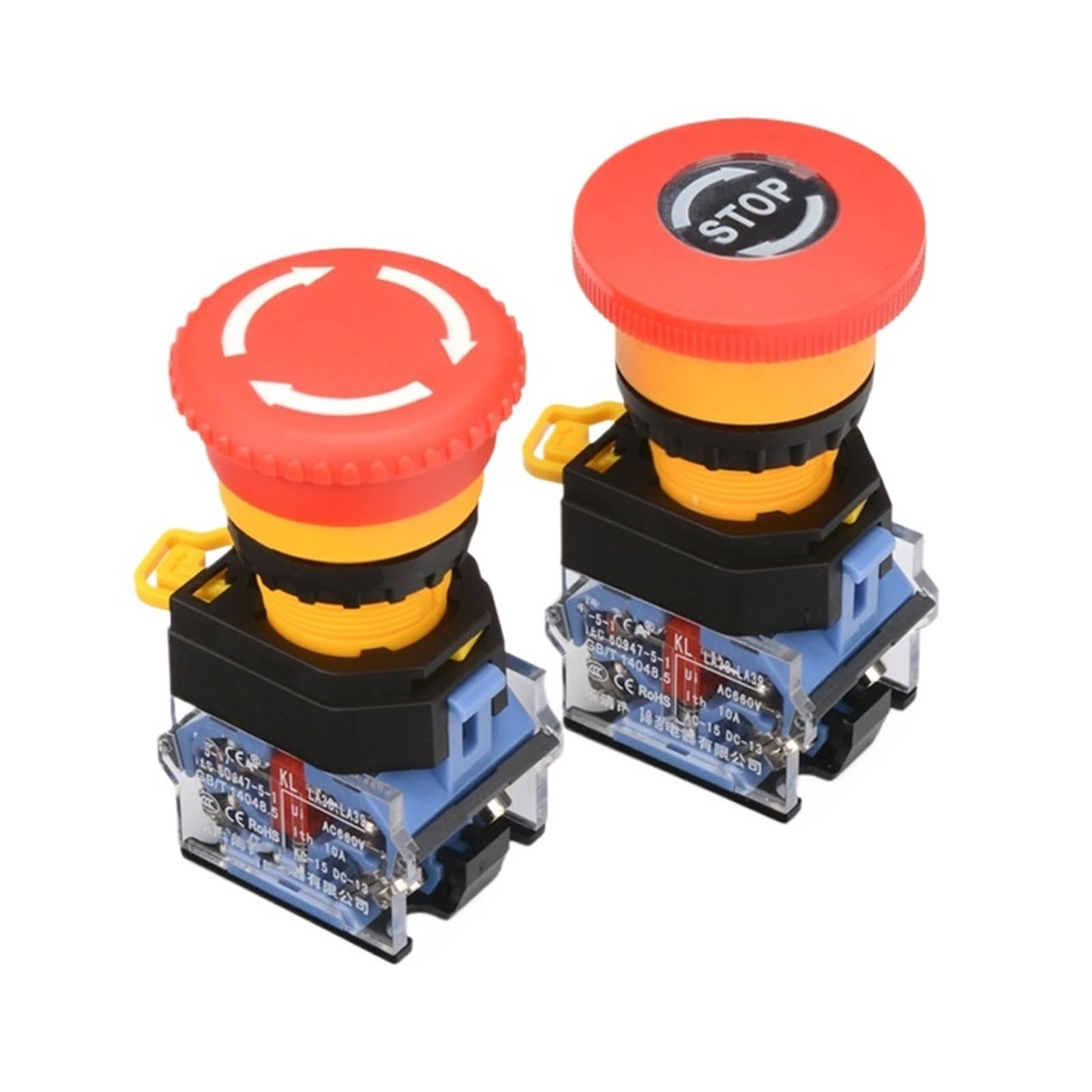 Botón de encendido de parada de emergencia, interruptor de bloqueo automático con cabeza de seta de 22mm, LA38-11ZS - 1NO 2NC, interruptor de parada por falla de energía(2NC 2PCS)