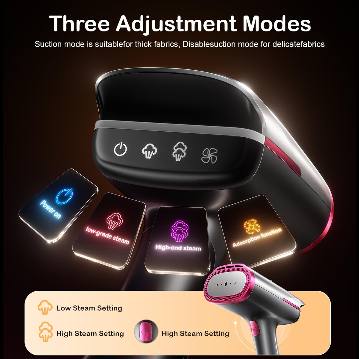 Dr Flash Vacuum Steamer for Clothes, 2-in-1 Home Garment Steamer and Iron, 6000Pa Strong Suction, 3 Modes with LED Display, 270ml Tank, Professional Wrinkle Remover (for 110-120V Use)