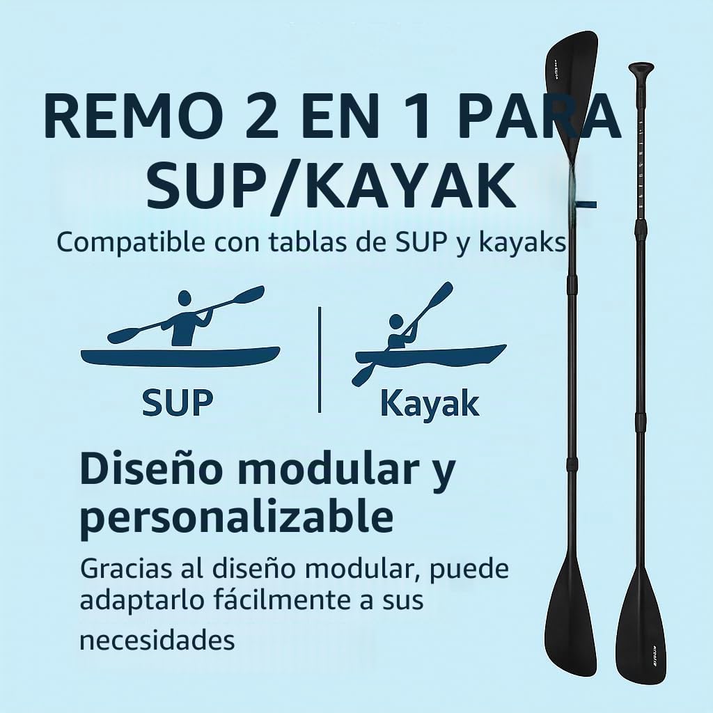 TRIZAND Remo para SUP y kayak 2 en 1, ajustable de 163 a 229 cm, 4 piezas, ligero y resistente, aluminio + nailon, para paddleboard y kayak, color negro