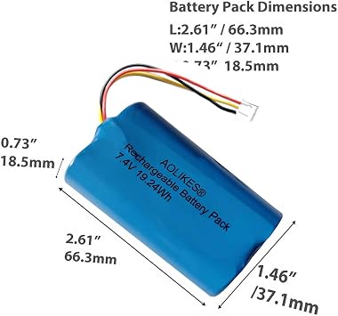 AOLIKES 18650 2s1p 2600mAh 7.4v Rechargeable Lithium-ion Battery with XH2.54/3p Plug / 5C Cells, Support Fast Charging - 2Pack