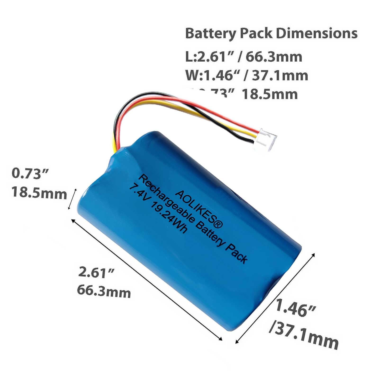 AOLIKES Lot de 2 batteries lithium-ion rechargeables 18650 2s1p 2600 mAh 7,4 V avec connecteur XH2,54/3p/cellules 5C/prend en charge la charge rapide/batterie 8,4 V