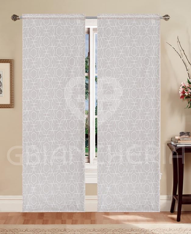 GBiancheria Coppia Tende a Vetro Moderna GINELLA con Stampa Moderna 70x150 70x240 per finestra e portafinestra pronte da appendere (Tortora, 70x240 cm)