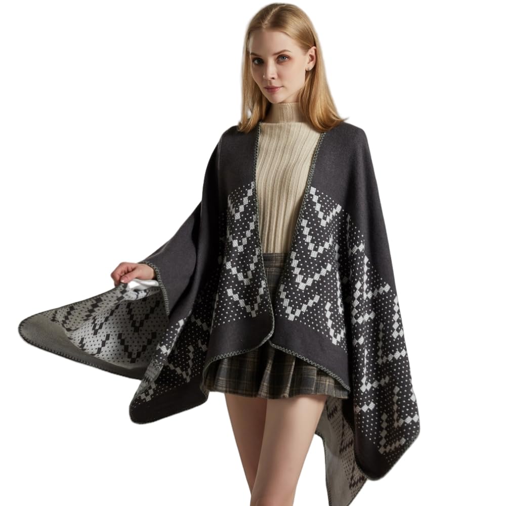 Poncho Femme Hiver Élégant Châle Femme Chaud Poncho Cape Réversible Écharpe Châle Hiver Automne Cadeau de Noël pour Femme