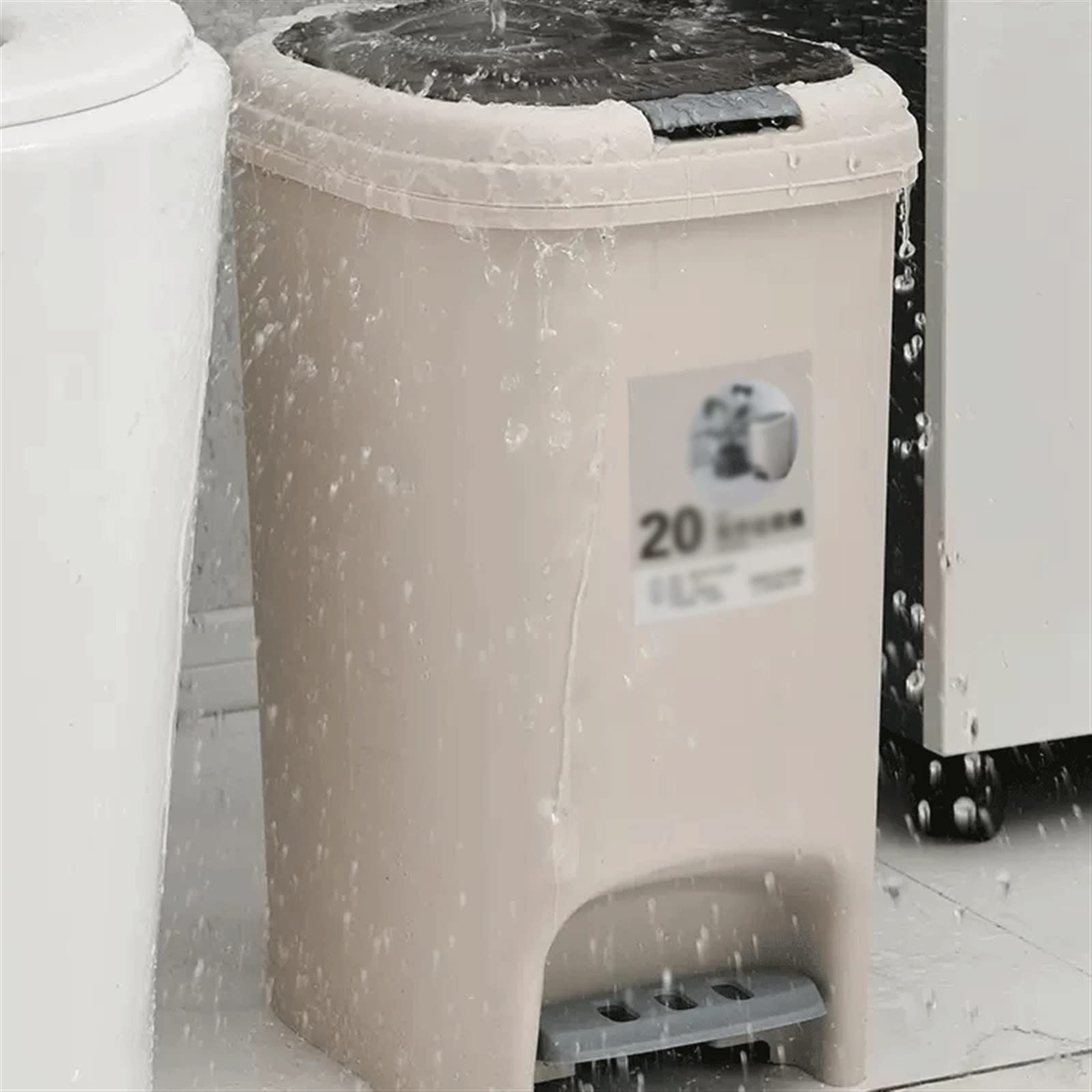 Badmülleimer 8L/10L/15L/20L Küchen-Fußabfalleimer mit Abdeckung, großer Kunststoff-Papierkorb mit großem Fassungsvermögen for Schlafzimmer, Büro Mülleimer(Weiß,20l)