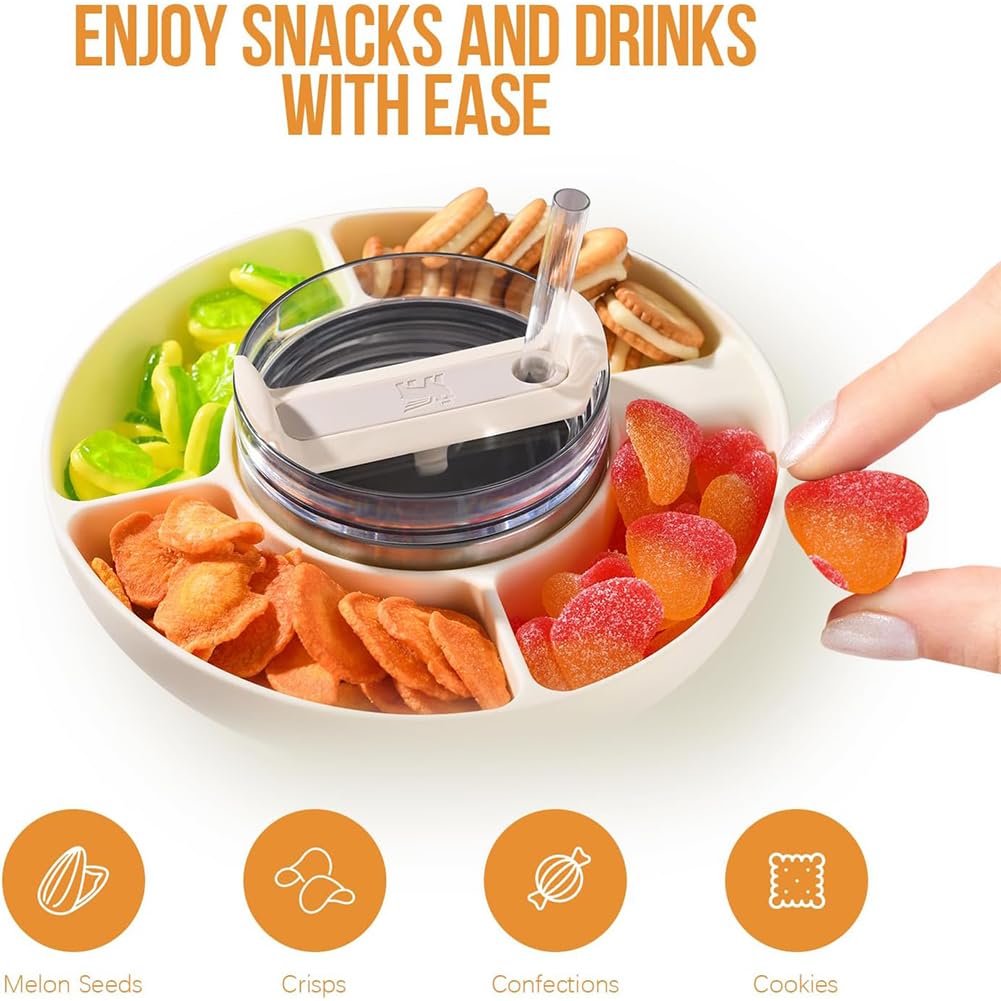 Plateau à Snacks En Silicone Pour Tasse Stanley 40 Oz - 3 Compartiments, S'adapte Sur La Poignée