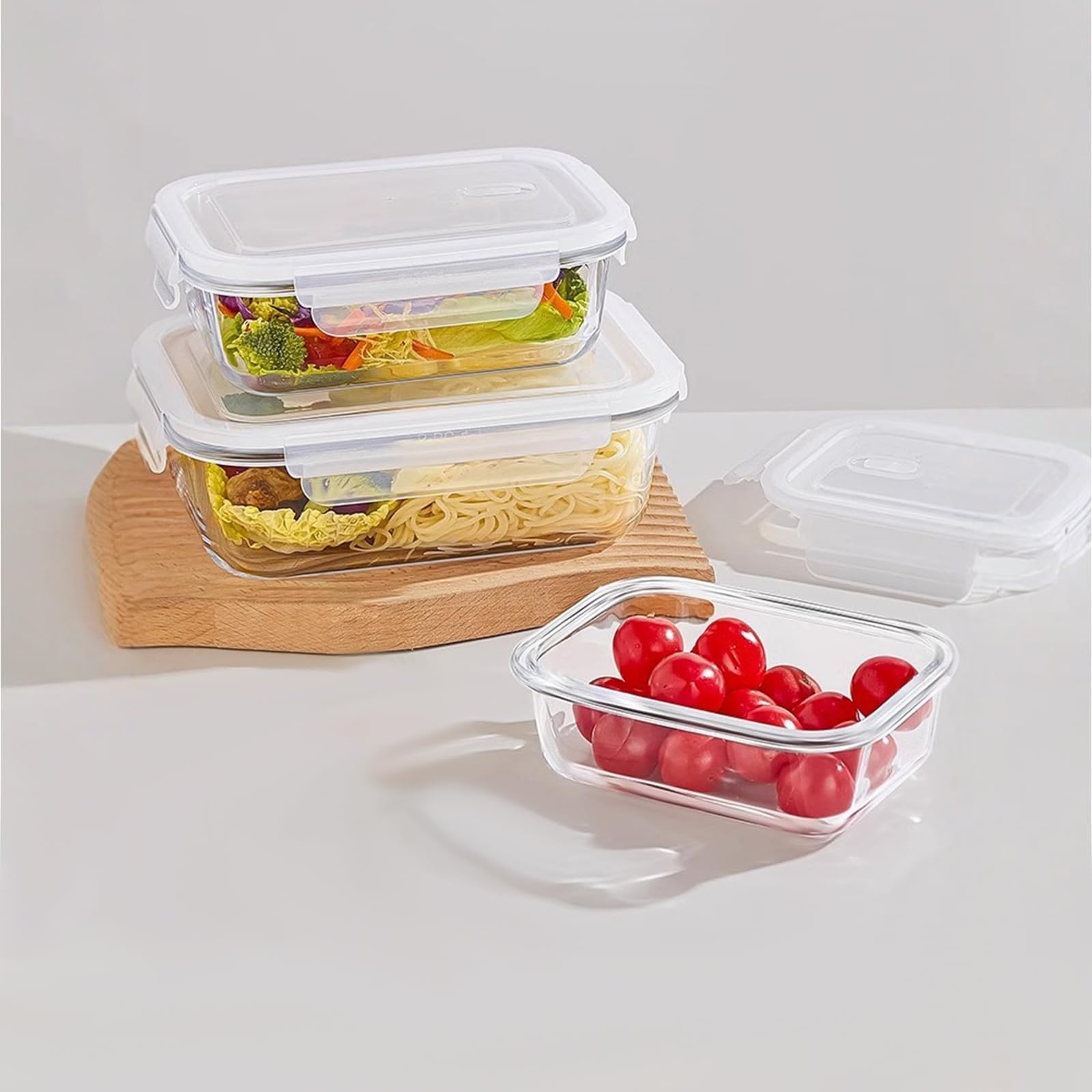 Frischhaltedosen aus Glas mit Deckel, luftdicht, Salatbehälter für Mittagessen, Mahlzeiten, Zubereitung und Reste für Mikrowelle, Ofen, Gefrierschrank und Spülmaschine, 425 ml, 680 ml, 1050 ml