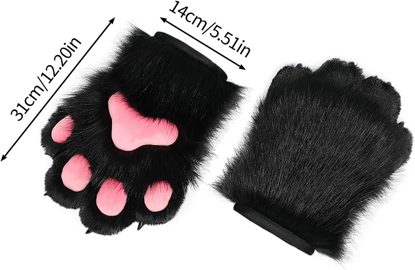 Plush Furry Cat Claw Gloves Halloween Glove Animal Claw Soft Fursuit Fluffy Claw Glove Furry Paws Cosplay Mitt Tiger Gloves for Kid Adult Halloween Decoration (C)