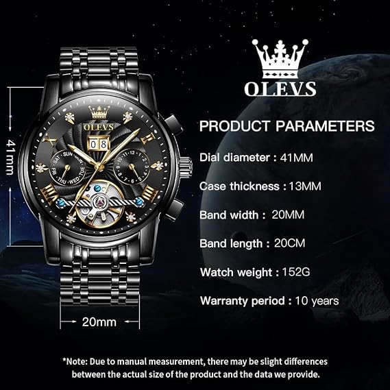 OLEVS Men's Automatic Watch Self-Winding Skeleton Tourbillon Luxury Diamond Business Dress Date Wrist Watch Men Waterproof Luminous