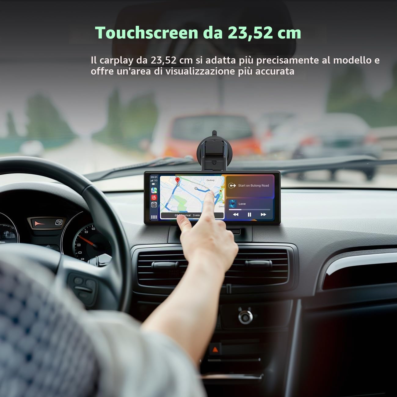 LAMTTO Schermo CarPlay Per Auto Portatile Carplay Wireless Android Auto 9,26" Touchscreen Autoradio Bluetooth Senza Fili Stereo con Mirror Link/Navigazione/Assistente Vocale/AUX/FM per Tutti i Veicoli