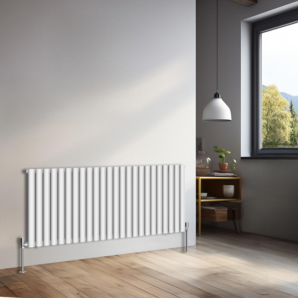 NRG 600x1416mm Horizontal Oval Single Panel Radiator Heater Column Radiator Central Heating Radiators Gloss White — image 1