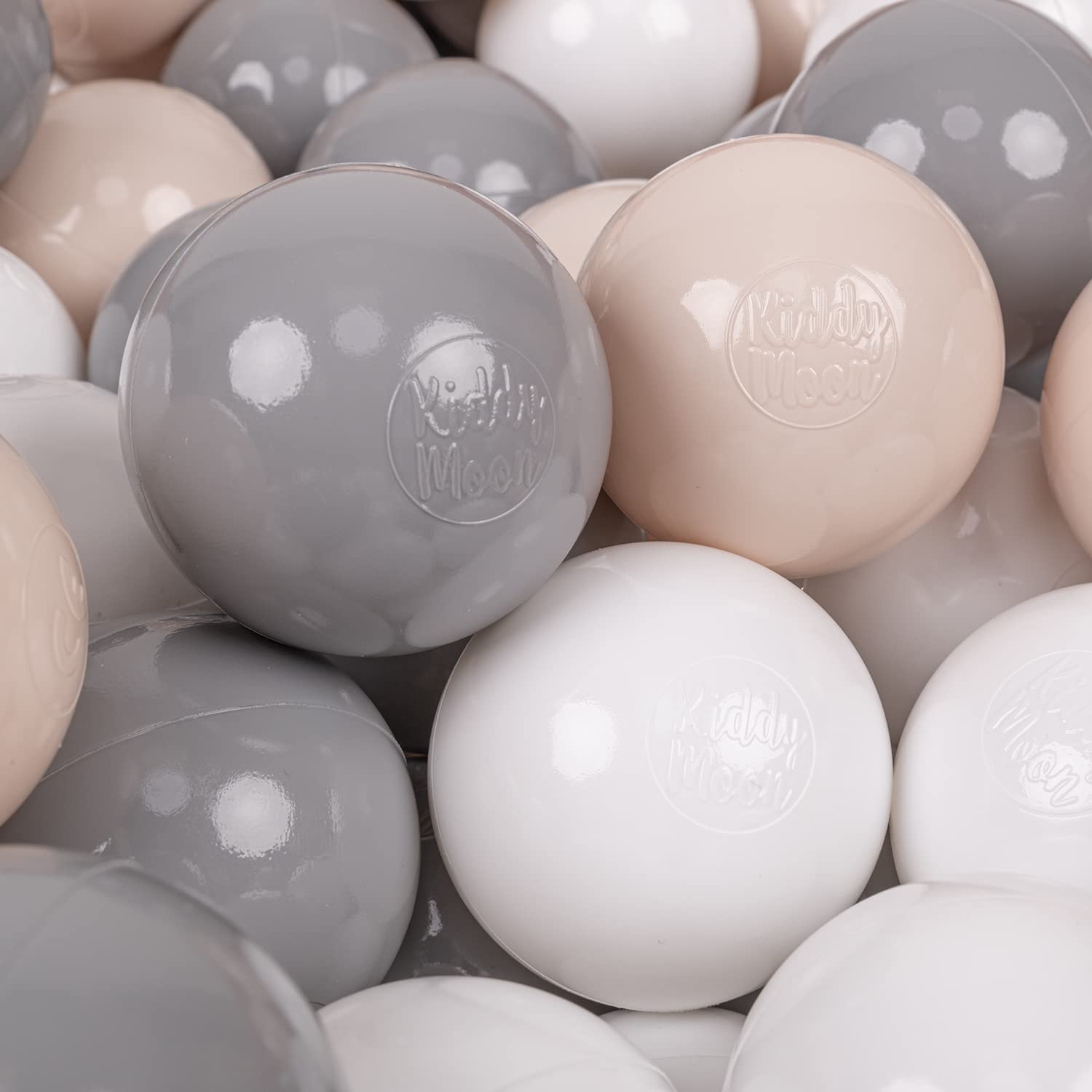 KiddyMoon Soft Plastic Play Balls 300 Balls/7Cm-2.75In Multi-Colour Made In EU, Pastel Beige/Grey/White