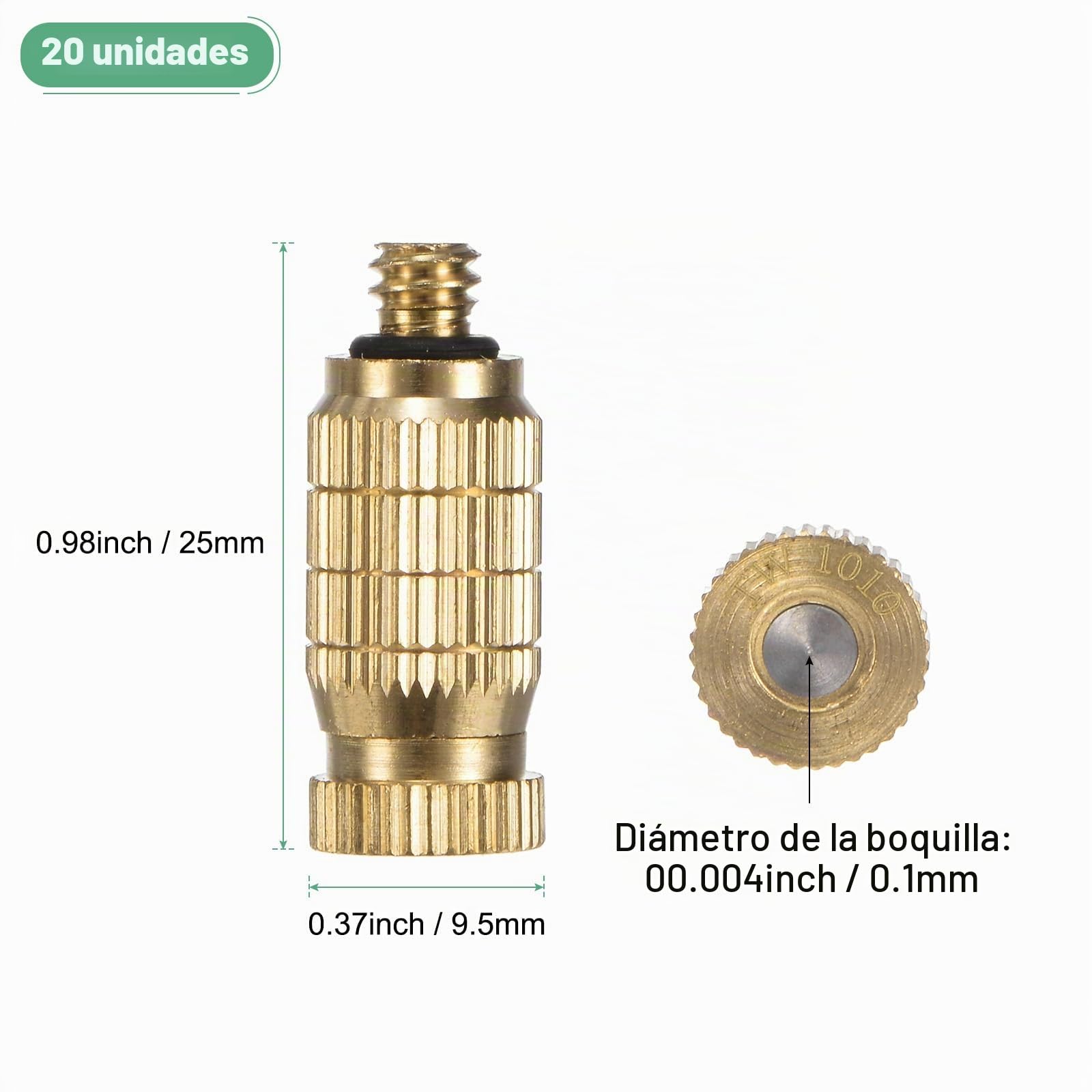 M METERXITY 20-Pack Boquillas de Nebulización de Latón, Boquillas de Nebulización de 0.004"/0.1mm de Orificio de Latón, Boquilla de Nebulización de Alta Presión [10/24 UNC]