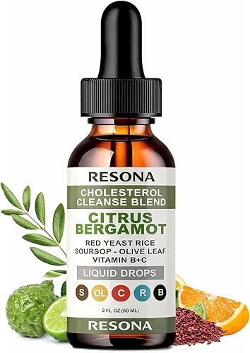 RESONA Gotas de arroz de levadura roja, mezcla de apoyo de colesterol de alta absorción con bergamota cítrica, hoja de olivo y guanábana - Natural