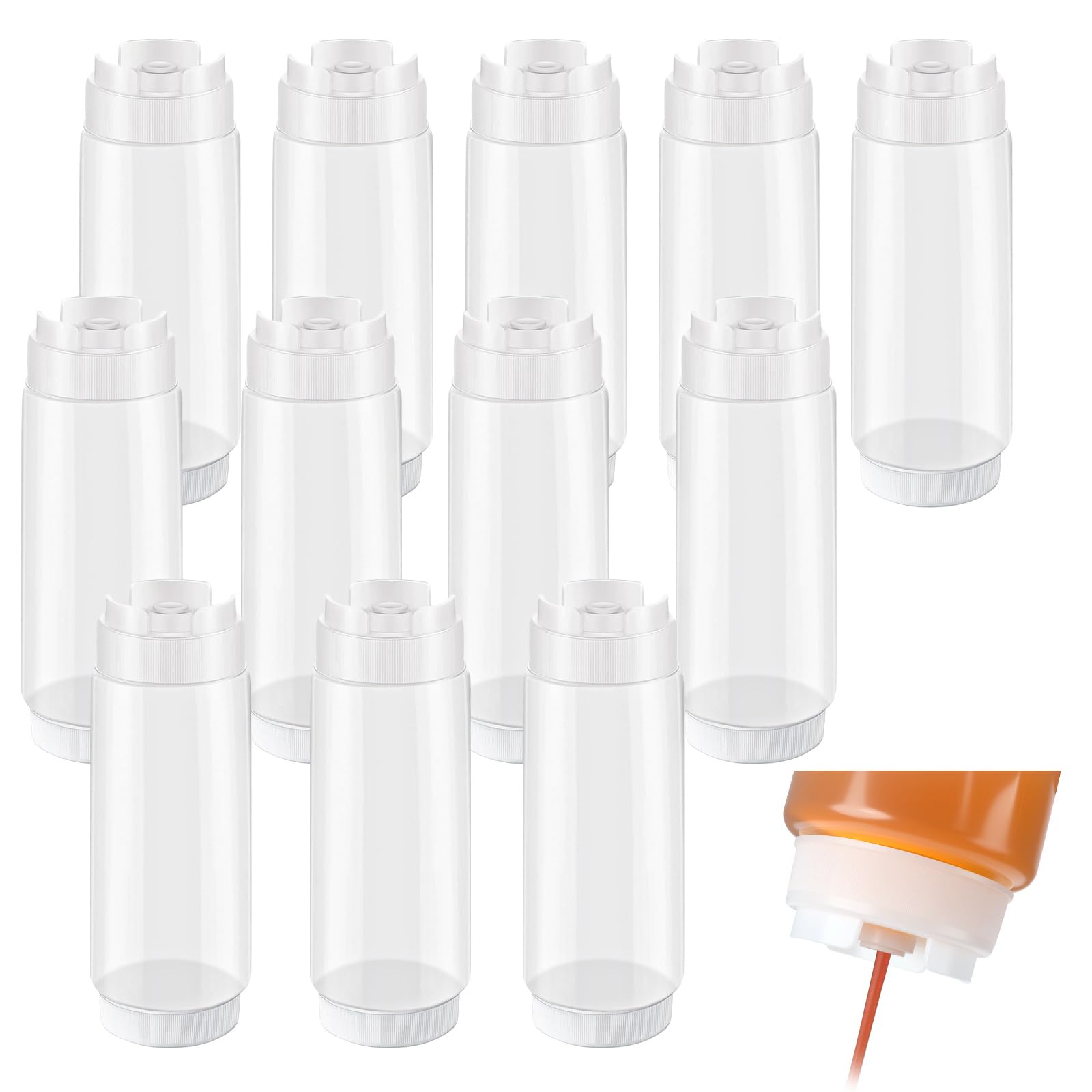 12 Pack 32 oz Condiment Squeeze Bottles for Restaurant Large Plastic Sauce Squeeze Bottles Inverted Refillable Sauce Dispensers for Ketchup, Dressing, Kitchen, Catering