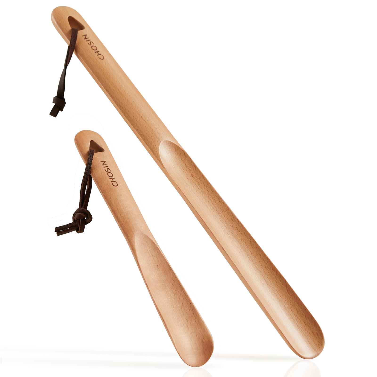 CHOSIN Shoe Horn Long Handle for Seniors Men Women, Wooden Shoehorn Set