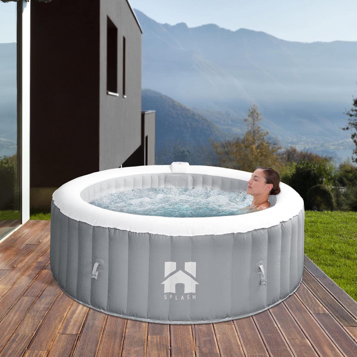 Vasca idromassaggio di lusso per esterni St. Moritz Splash grigio Hot Tub gonfiabile con riscaldamento per 6 persone spa piscina benessere giardino economico (grigio chiaro)
