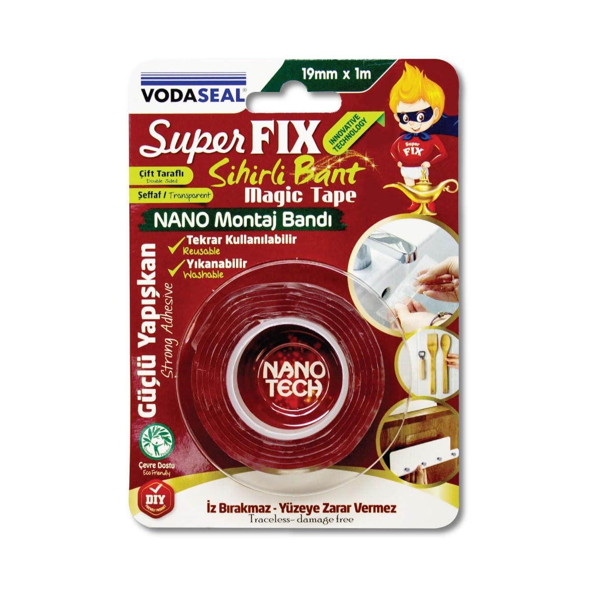 VODASEAL Sihirli Nano Bant, Şeffaf, 19 mm x 1 m