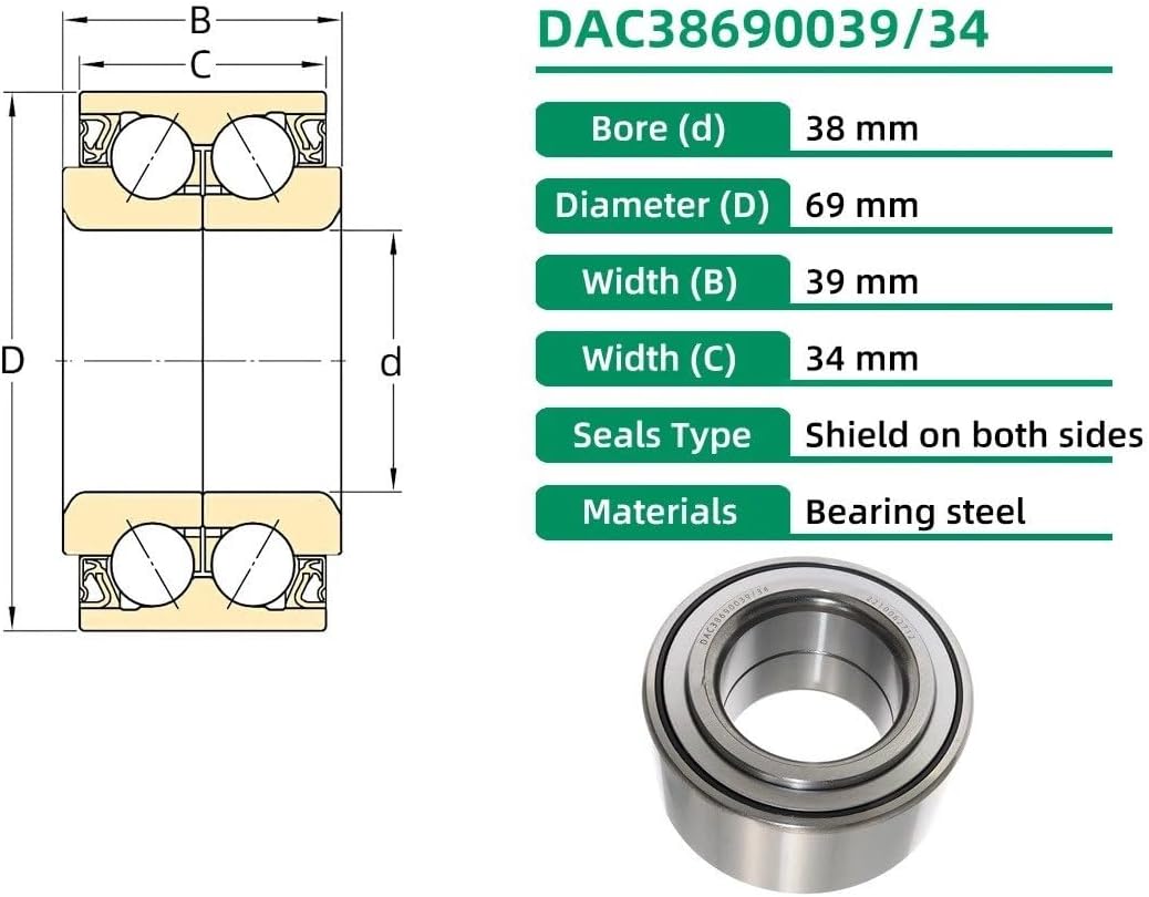 1PC DAC38690039/34 DAC3869W-3CS84 Front Wheel Hub Bearing 38x69x39x34mm