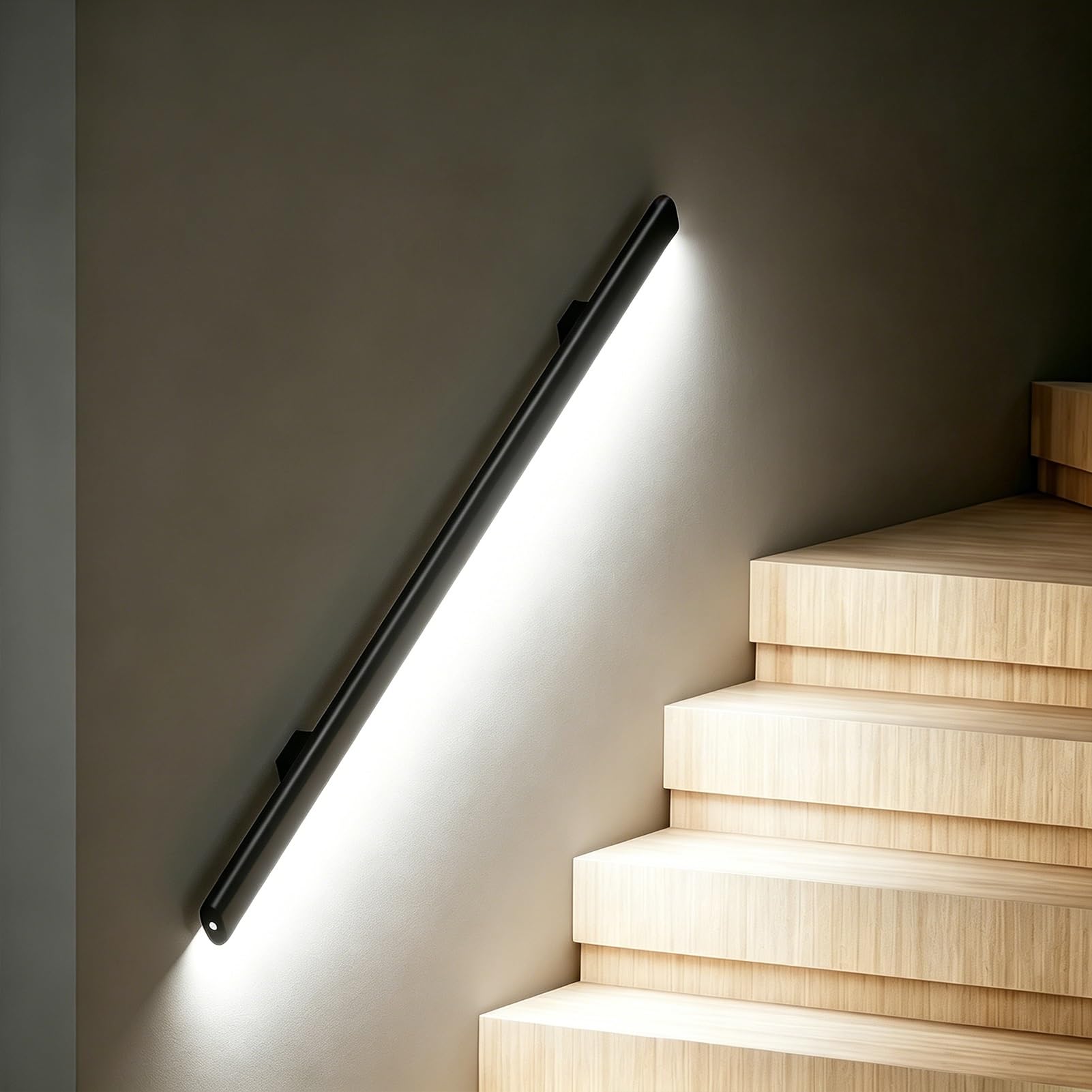 LED Lighting Stair Handrails with Connector, Safety Sensor Activated Handrail Light, Aluminum Alloy Stair Railing for Porch Entrance Entry Way(Left White Light,6.2ft/1.9m)