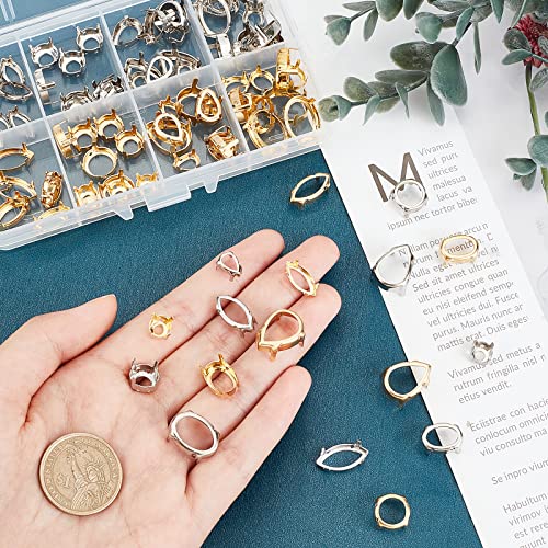 CHGCRAFT 96Pcs 24 Styles Brass Rhinestone Claw Settings Teardrop Horse Eye Oval Round Hollow Sew on Prong Setting for Rhinestone Gemstone Cabochon Resin Jewelry Making - Image 3