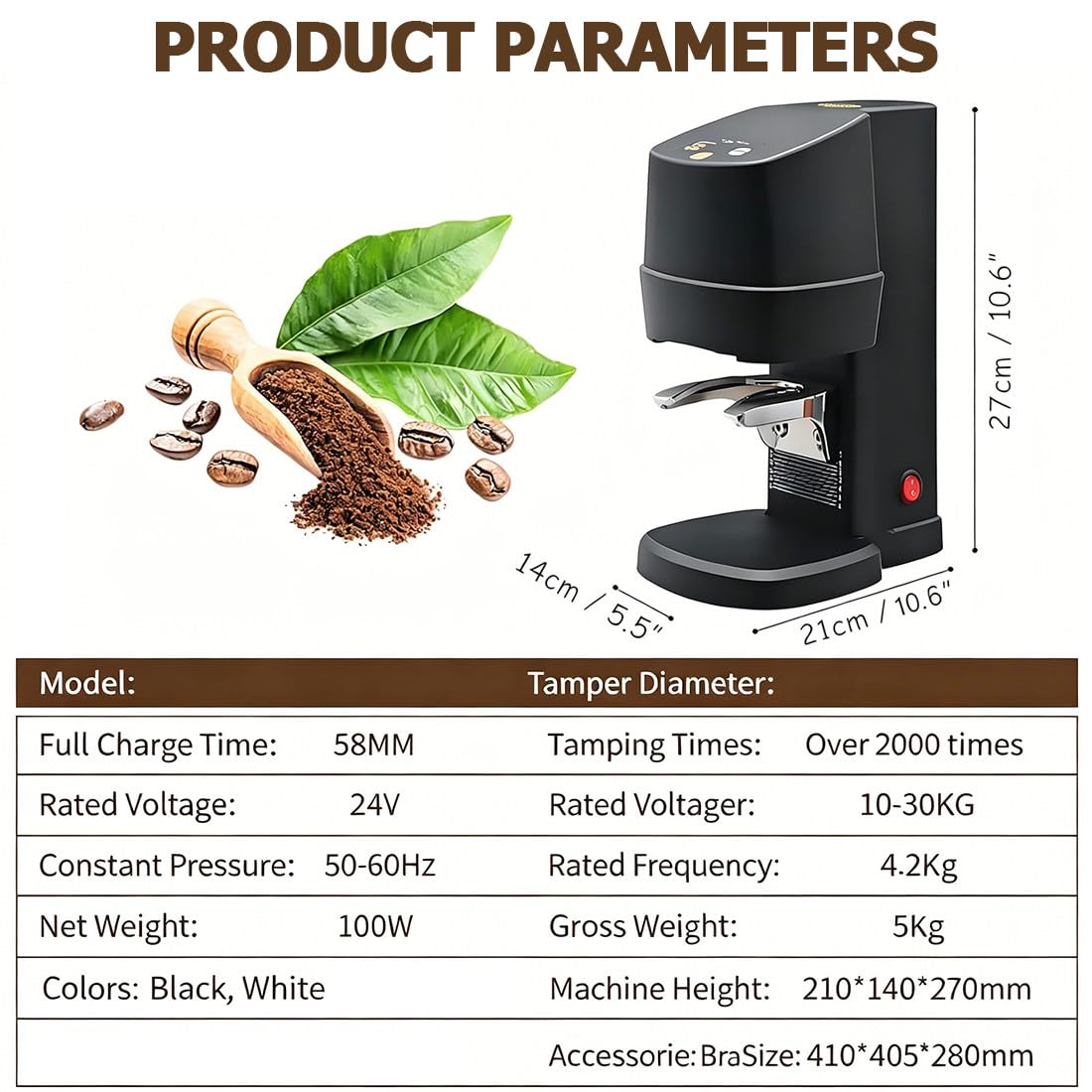 Professionale Pressino Automatico per caffè Elettrico,Pressino Elettrico per caffè,Acciaio Inossidabile,Pressione Regolabile/Tempi Pressione per Espresso Perfetto Black