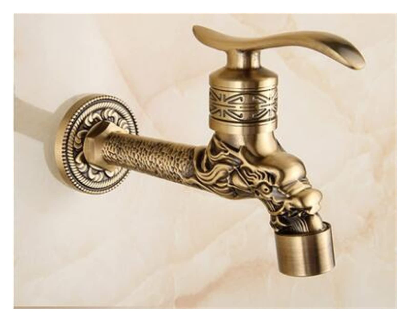 Cudtapi Burgundy Bathroom Faucet Brass Tap Faucet Garden Bibcocks Antique Dragon Carved Washing Machine Outdoor Single Cold(Burgundy)