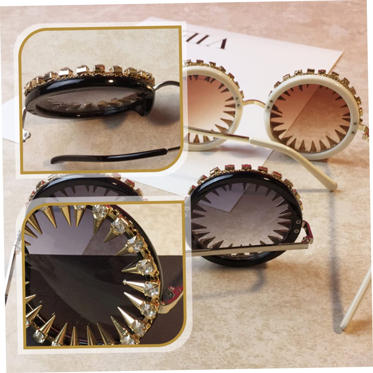 BESPORTBLE Occhiali da sole occhiali di moda anni '70 a forma di retrò annata sunglasses occhiali con rivetti borchiati occhiali rivettati occhiali alla moda occhiali per donna PC Black