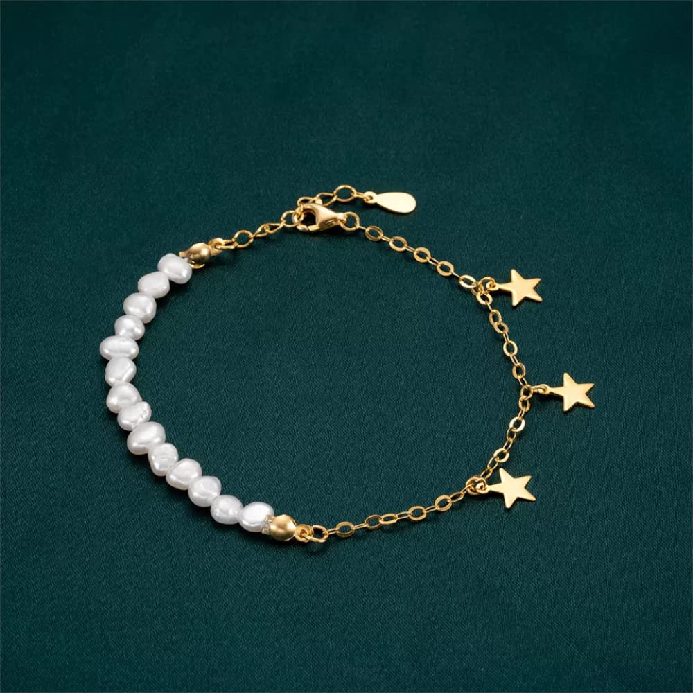 Pulsera o tobillo de plata de ley 925 chapada en oro de 18 quilates, con clip de papel delicado y perlas de agua dulce, cadena cubana o tobillo, 7 pulgadas + extensor de 1 pulgada, hipoalergénico, sin