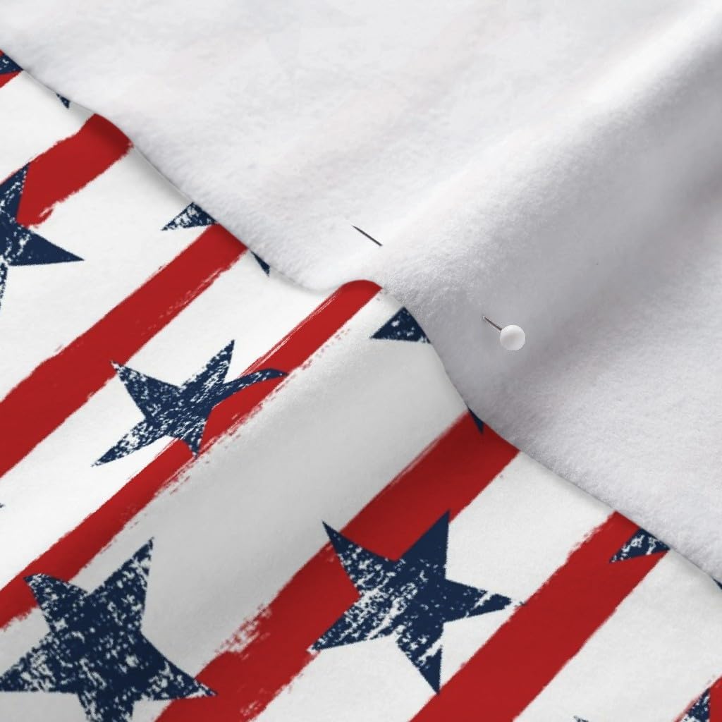 Spoonflower Fabric - Distressed Navy Stars Red Stripes Grunge Painted Vintage 4Th of July Printed on Polartec(R) Fleece Fabric by The Yard - Sewing Blankets Loungewear and No-Sew