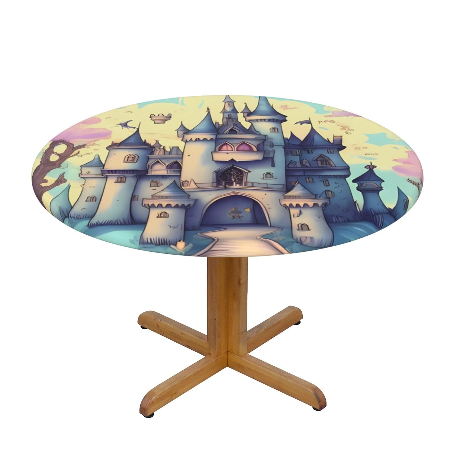 Nappe de table ronde imprimée château de conte de fées imperméable 127cm