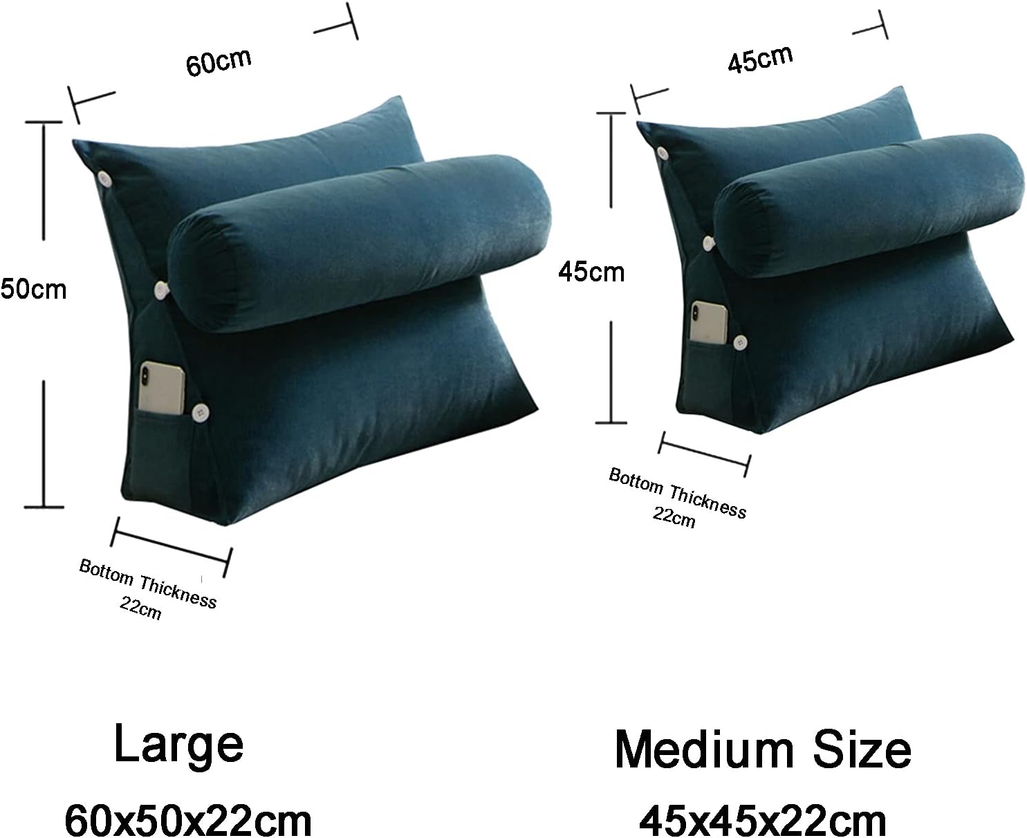 Wedge Reading Backrests Pad, Reading and TV Pillow, Back Wedge Cushion Pillow with Adjustable Neck Pillow and Pockets, Home Bedrest Reading Pillow, Back Support Pillow