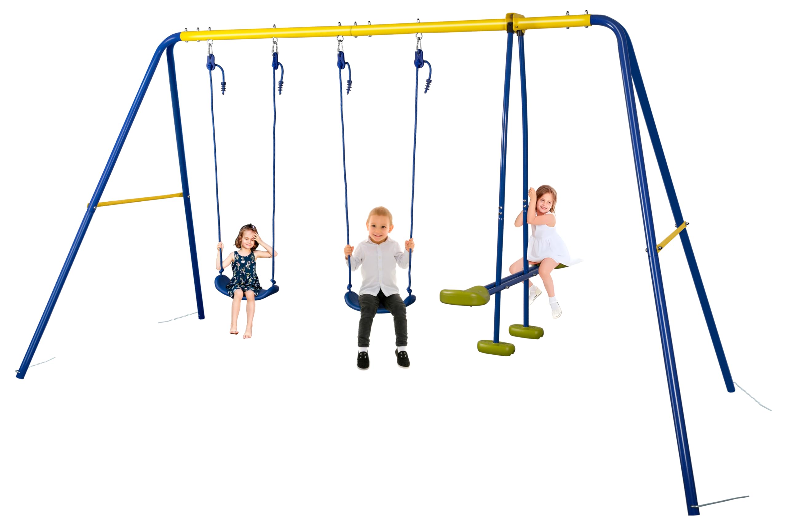 HLC Balançoire Jardin 3 en 1 - Multifonction avec Portique Métallique, avec 1 balançoire Face à Face et 2 sièges de balancelle, Charge maximale 250KG, Dimensions 322cm x 140cm x 180cm.