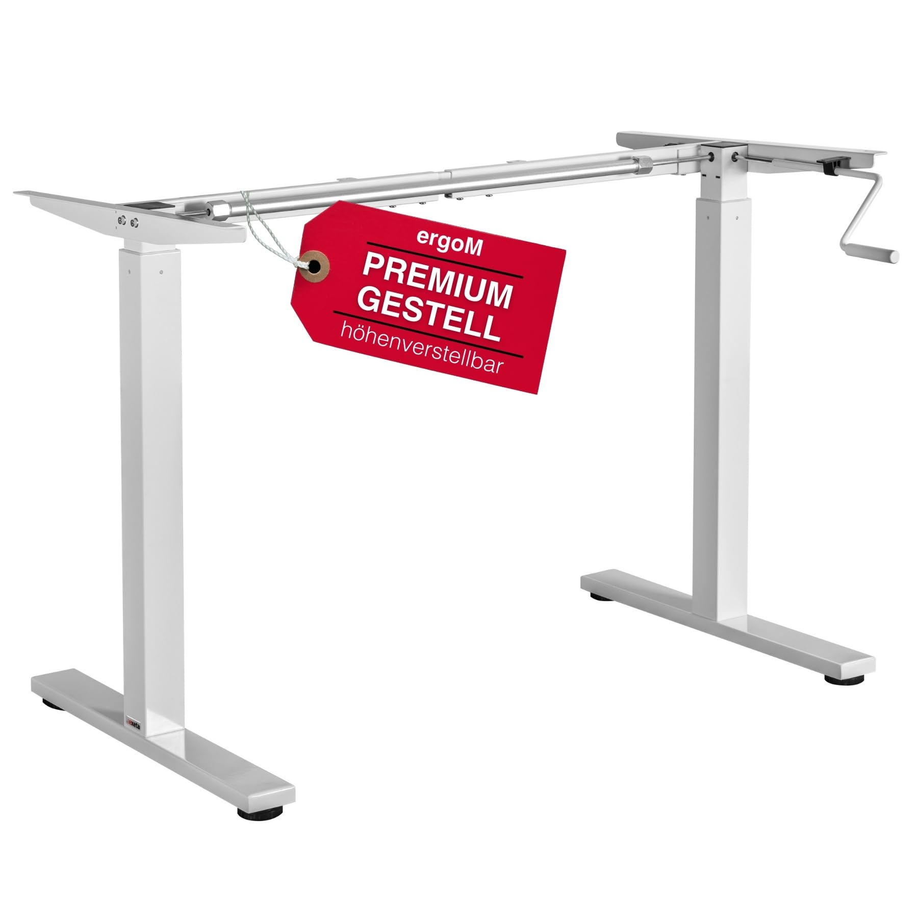 ergoM Schreibtischgestell höhenverstellbar mit Kurbel in schwarz I Tischgestell höhenverstellbar von 73-121cm I Höhenverstellbarer Schreibtisch manuell perfekt fürs Büro & Homeoffice (Weiß)