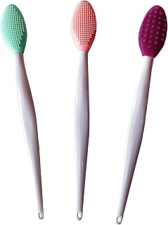 3 Pack Double-Sided Silicone Lip Scrub Brush Exfoliator for Smooth Plump Lips, Nose & Face - Mint Green, Pink, Purple