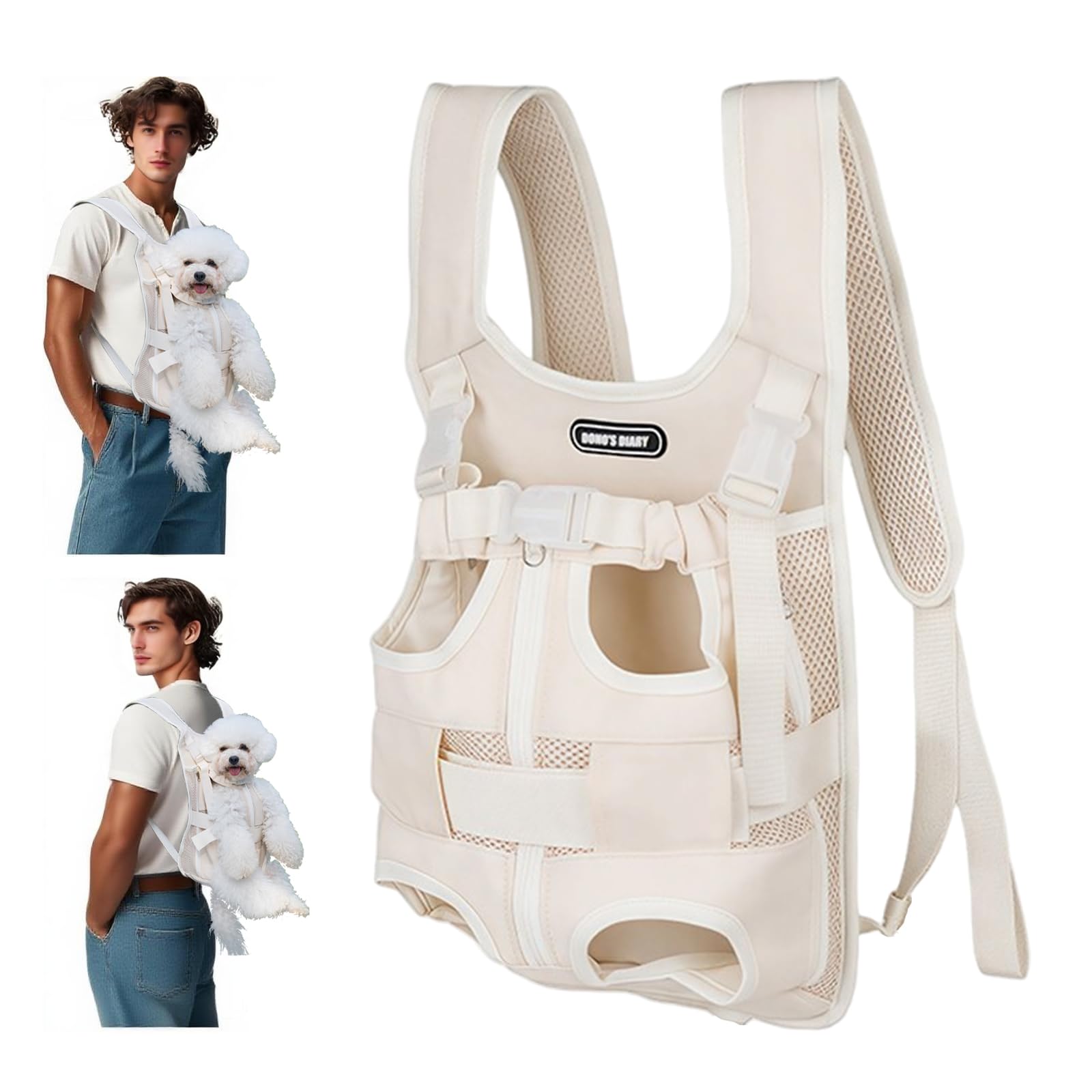 Mochila para Mascotas, Mochila Ajustable para, Mochila Transpirable para Gatos, para Perros pequeños y medianos, Gatos y Cachorros (Beige, Medium)