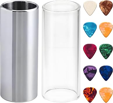 12 Pcs Guitar Slide Set, 6cm Glass Steel Slides Electric Acoustic | Stainless Steel Accessories, for Electric Acoustic Guitar Bass