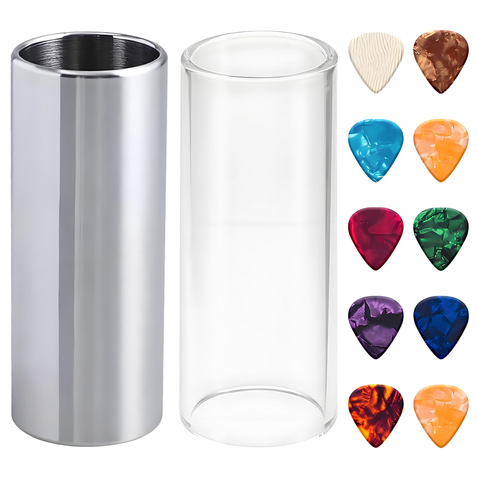 12 Pcs Guitar Slide Accessories Set, 6cm Glass & Stainless Steel Slides for Electric Acoustic Guitar Bass