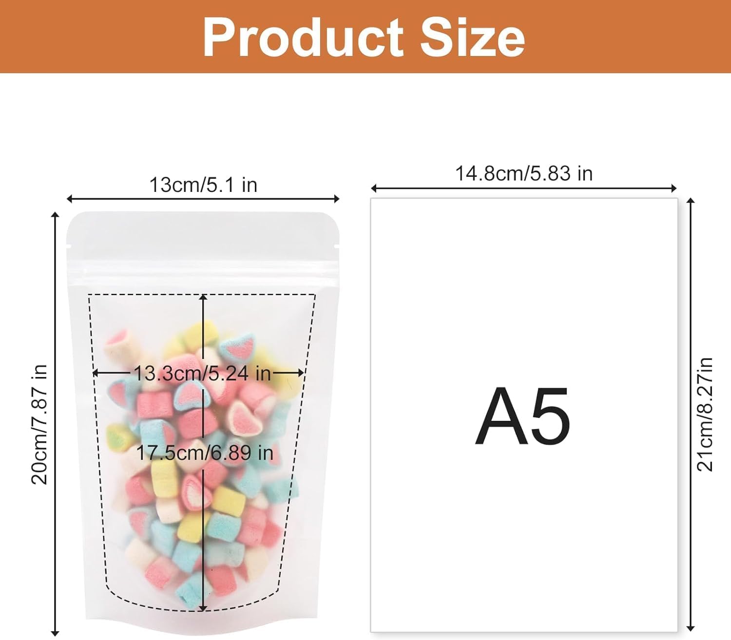SumDirect 50Pcs 5x8 inches Matte Frosted (Not Clear) Zipper Resealable Stand Up Drink Bags,Snack Food Tea Packing Drinking Pouches - 5x8inches