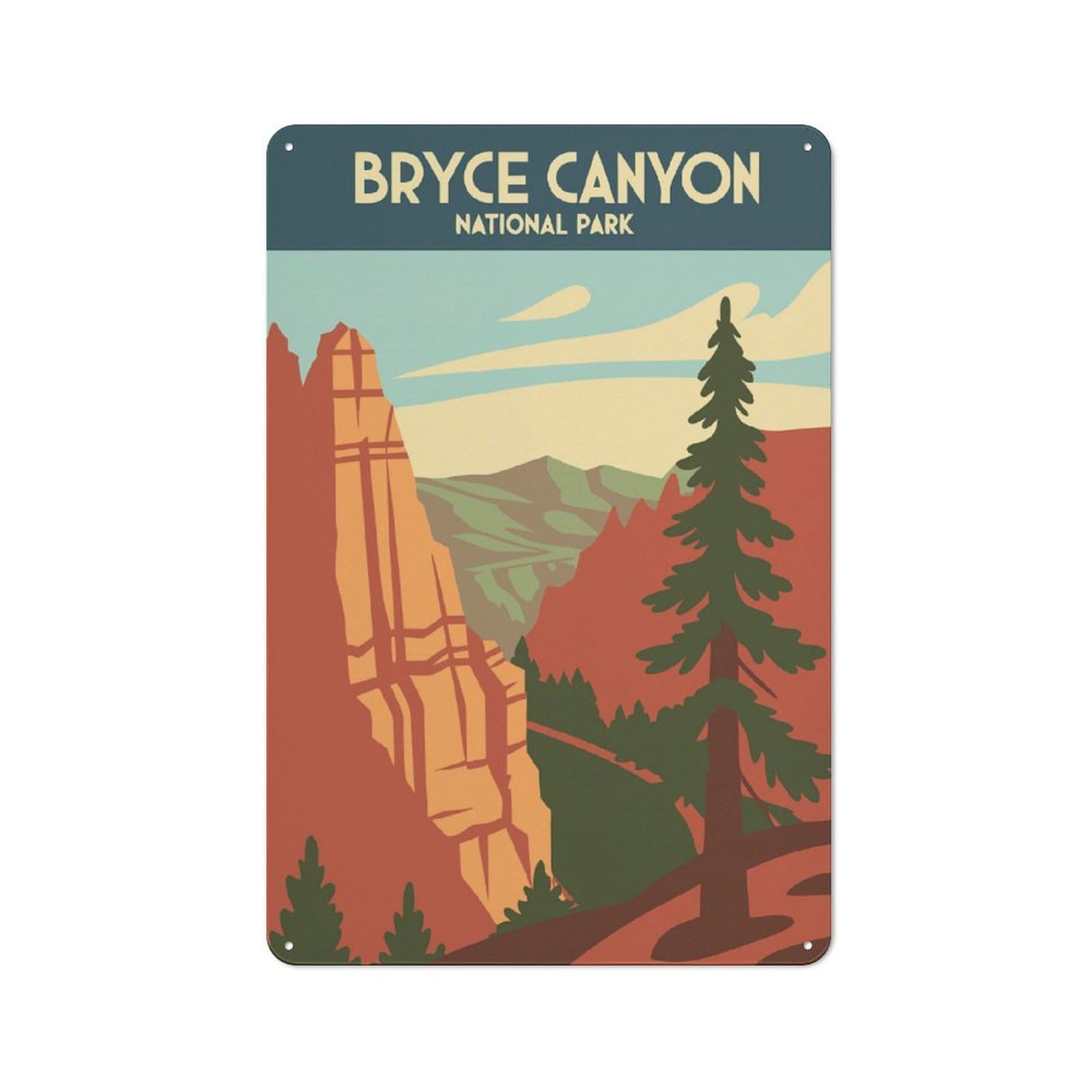 Junmoney Style-7 Rustic Tin Sign 30X20cm Featuring Bryce Canyon National Park Illustration For Garage Or Workshop, For Garage, Workshop And Man Cave Decoration