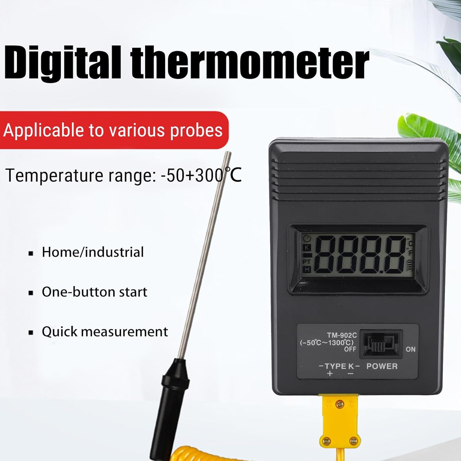 Termometro Digitale Tipo K con Sonda -50°C a +300°C LCD per Industria Cottura Scientifico