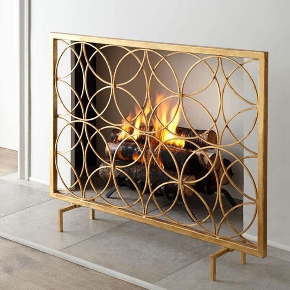 Fireplace Screen Guard, FireplaceProtection Fireplace Screen - Gold Flat Guard Fire Screens， Baby Safety Iron Fire Place Single Panel MetalGuard Mesh for Wood Burning STO