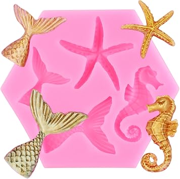 Mermaid Tail Silicone Molds Seahorse Starfish Fondant Mold For Cake Decorating Cupcake Topper Candy Chocolate Gum Paste Polymer Clay