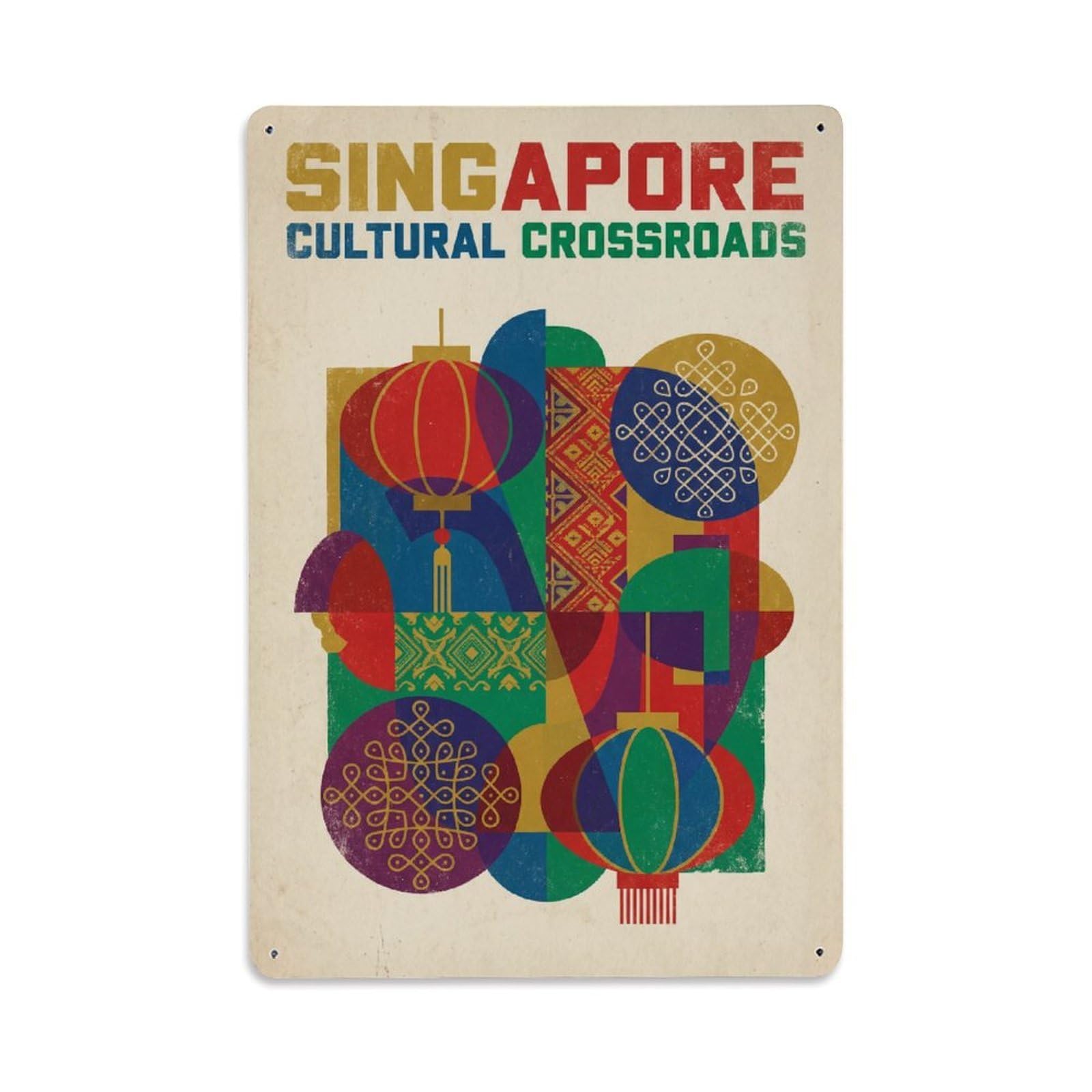 Huiyhb 8X12inch(20X30cm) Vintage Travel Singapore Culture Metal Tin Sign