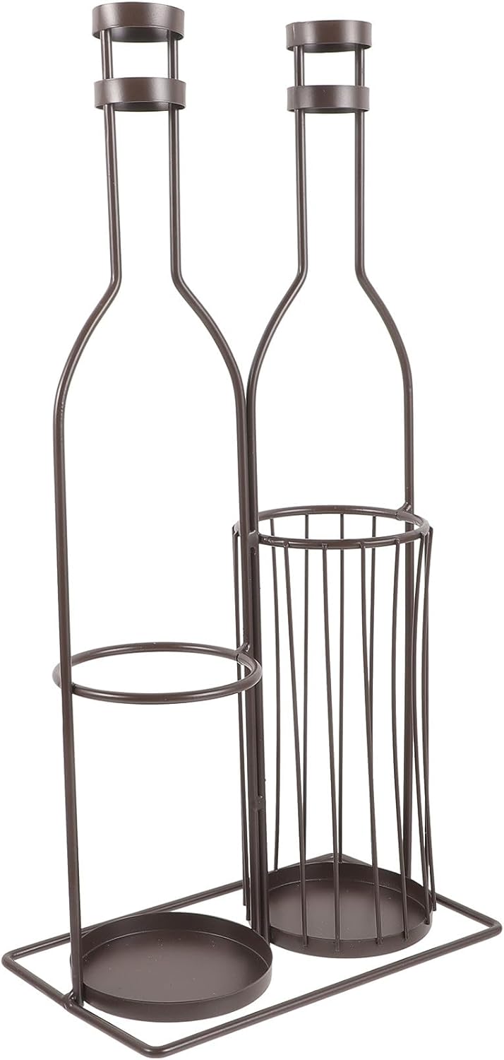 Metal Wine Rack and Wine Cork Holder 2-Compartment Stable Design for Home Bar Kitchen Storage