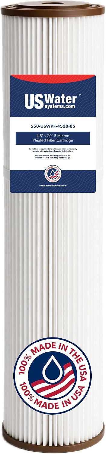 US Water Systems 5 Micron Water Filter 20 X 4.5, Pleated Water Filter Replacement, Removes Sediment and Improve Taste and Clarity of Water, Made in the USA - Pack of 2
